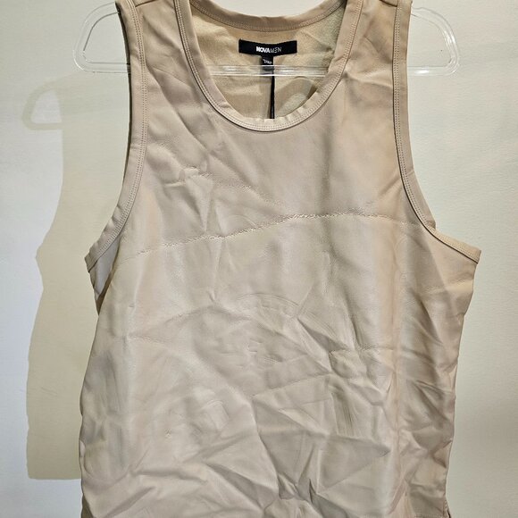 Nova Men Beige Stretch Faux Leather Tank (loose fit) - Picture 1 of 4